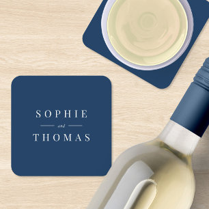 Editable Colour Modern Classic Wedding Square Paper Coaster