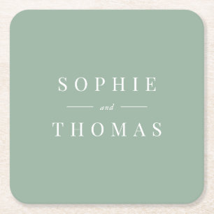 Editable Colour Modern Classic Wedding Square Paper Coaster