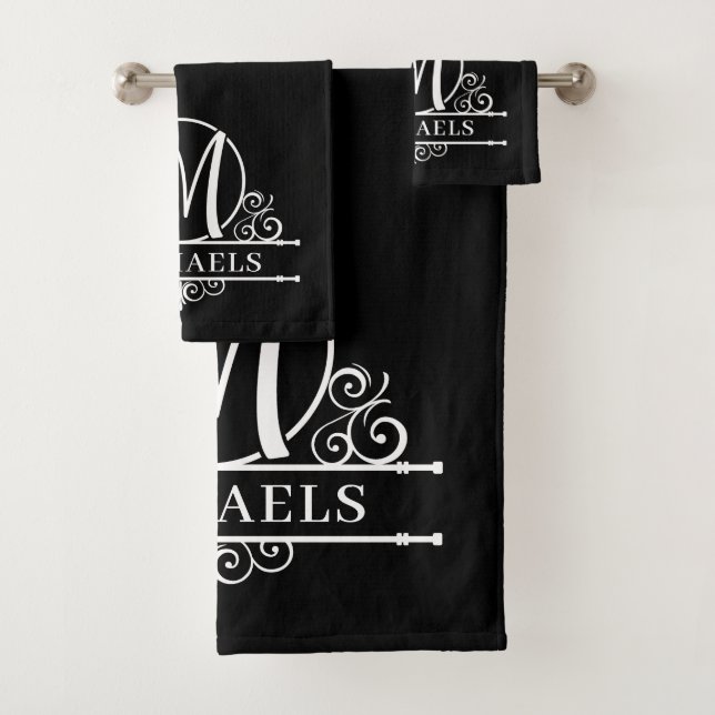 Editable Colour Monogram M Bath Towel Set (Insitu)