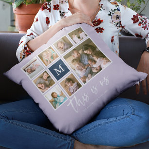 Editable Colour Monogram This is Us Photo Collage Throw Pillow