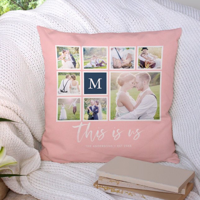 Editable Colour Monogram This is Us Photo Collage Throw Pillow (Creator Uploaded)
