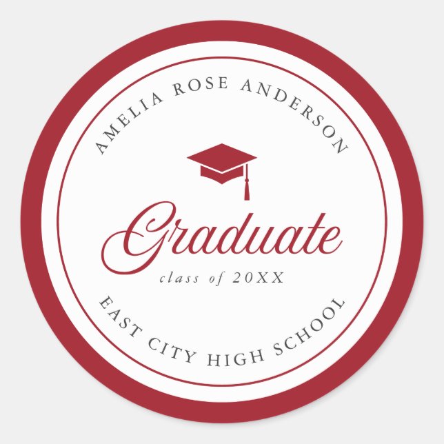 Editable Colour Mortarboard Script Graduate Classic Round Sticker (Front)