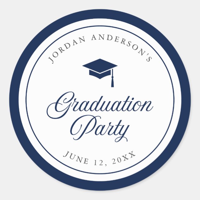 Editable Colour Mortarboard Script Graduation Part Classic Round Sticker (Front)