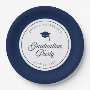 Editable Colour Mortarboard Script Graduation Part Paper Plate