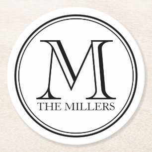 Editable Colour Name / Bar / Diner Round Monogram Paper Coaster