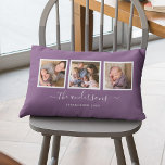 Editable Colour Name Calligraphy Photo Collage Lumbar Pillow<br><div class="desc">Pillow with 3 square photos with a white border around them arranged side by side on the front and back side making it 6 photos in total that you can replace with you own photos against an editable background colour (click "customize" to change background colour). You can also add your...</div>