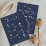 Editable Colour Navy Blue Wedding Timeline Program<br><div class="desc">Embark on a journey of love with our Editable Colour Navy Blue Wedding Timeline Program! Personalize this contemporary program with the timeless and sophisticated hues of navy blue, symbolizing depth, elegance, and eternal love. From the joyous 'I dos' to the cherished moments, this program guides your guests through each step...</div>
