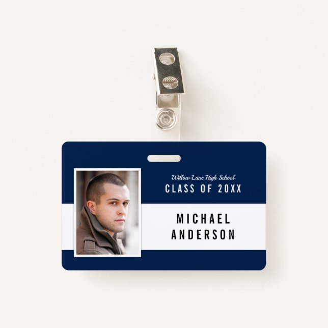 Editable Colour School Class Reunion Photo Name Badge (Front with Clip)