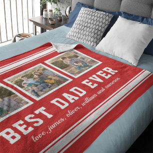 Editable Colour Sporty Best Dad Ever Photo Collage Fleece Blanket