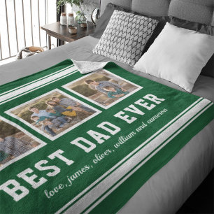 Editable Colour Sporty Best Dad Ever Photo Collage Fleece Blanket