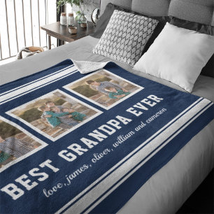 Editable Colour Sporty Best Grandpa Ever Photo Fleece Blanket