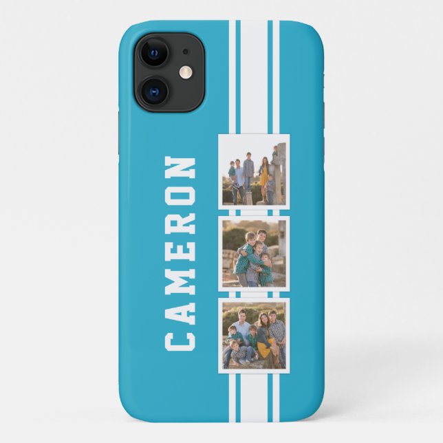 Editable Colour Sporty Varsity White Stripes Photo Case-Mate iPhone Case (Back)