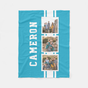 Editable Colour Sporty Varsity White Stripes Photo Fleece Blanket