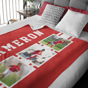 Editable Colour Sporty Varsity White Stripes Photo Fleece Blanket