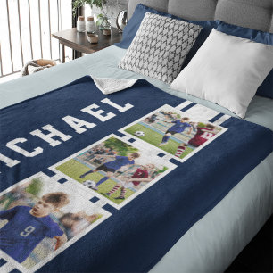 Editable Colour Sporty Varsity White Stripes Photo Fleece Blanket