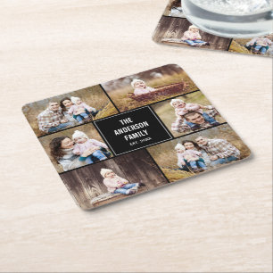 Editable Colour Square Photo Collage Coasters