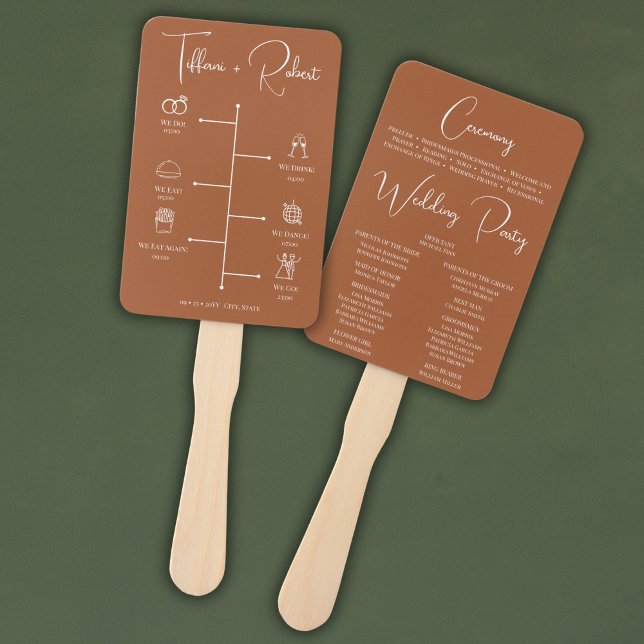 Editable Colour Terracota Wedding Program Hand Fan (Creator Uploaded)