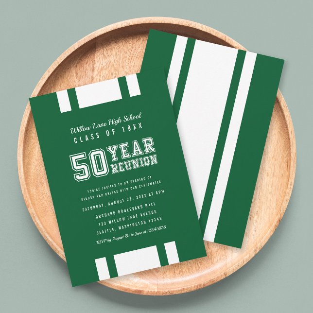 Editable Colour Varsity 50 Year Class Reunion Invitation (Creator Uploaded)