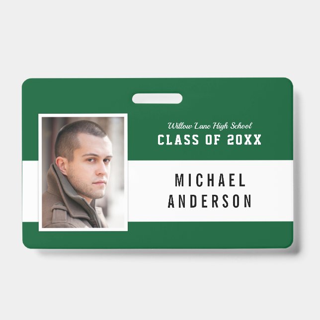 Editable Colour Varsity Class Reunion Photo Name Badge (Front)