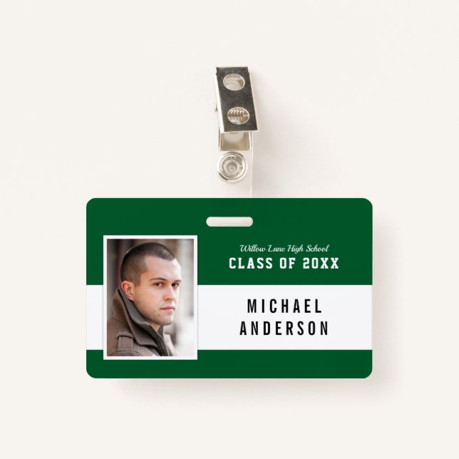 Editable Colour Varsity Class Reunion Photo Name Badge (Front with Clip)