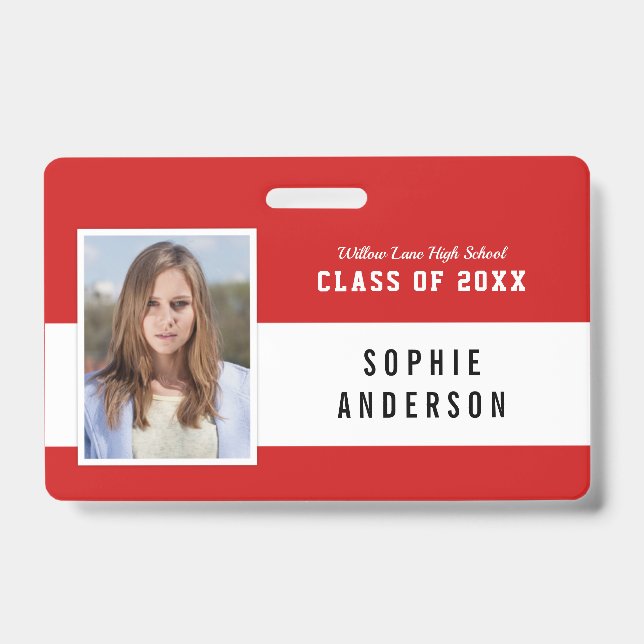Editable Colour Varsity Class Reunion Photo Name Badge (Front)