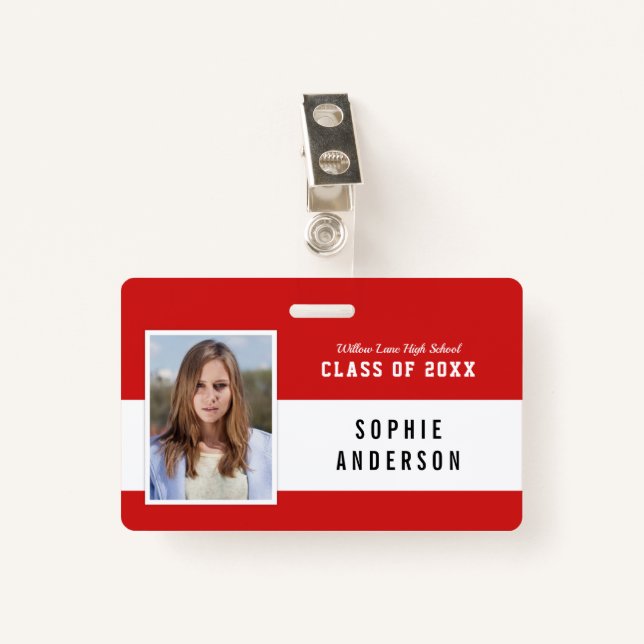 Editable Colour Varsity Class Reunion Photo Name Badge (Front with Clip)