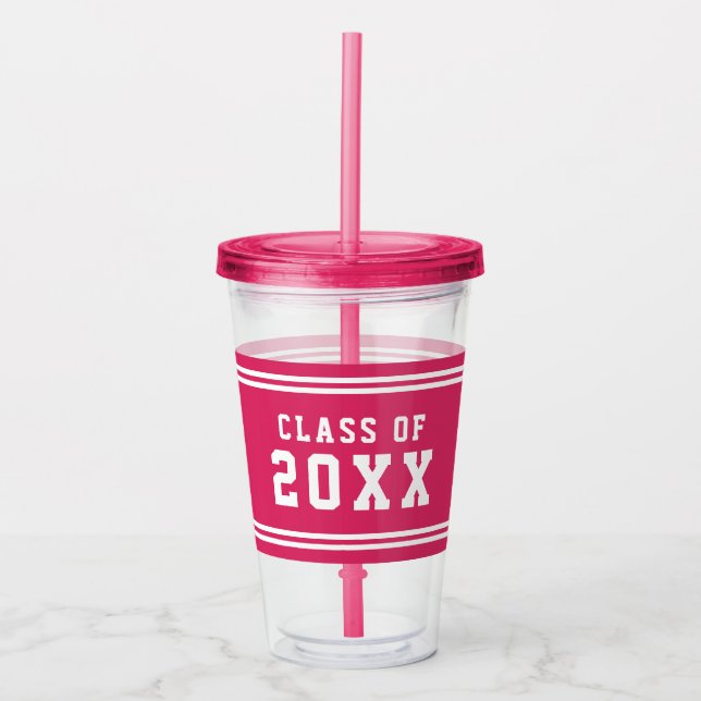 Editable Colour Varsity Graduating Class of Year Acrylic Tumbler (Front)