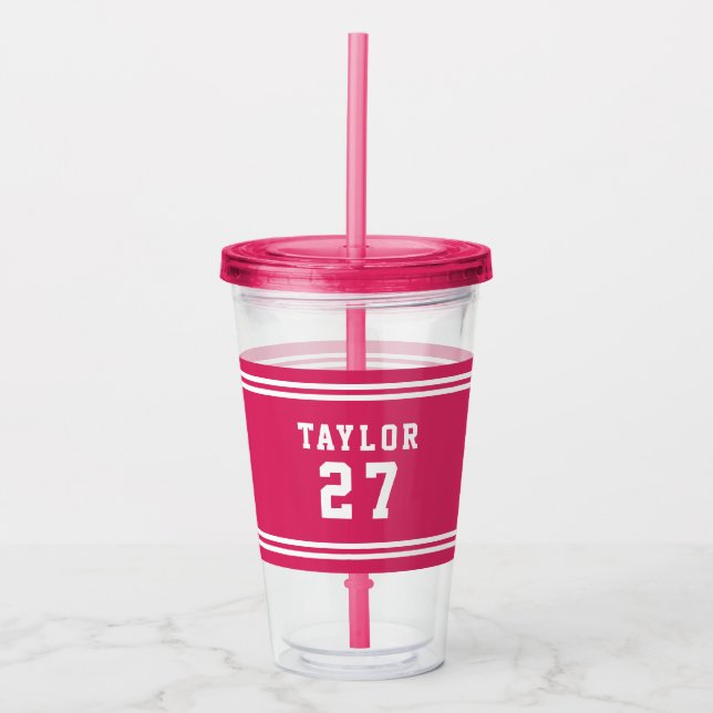 Editable Colour Varsity Name Number Acrylic Tumbler (Front)