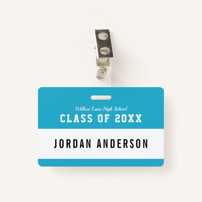 Editable Colour Varsity Style Class Reunion Name Badge (Front with Clip)