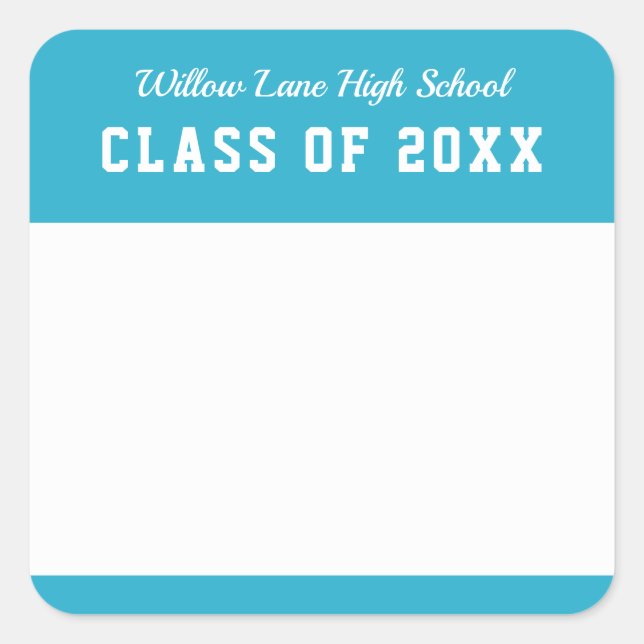 Editable Colour Varsity Style Class Reunion Name Square Sticker (Front)