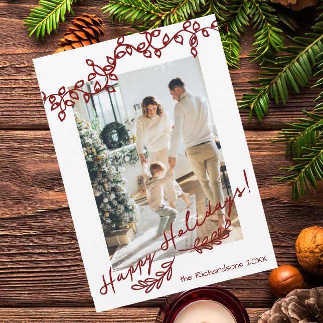 Editable Colour Whimsical Christmas Doodles Photo Holiday Card (Creator Uploaded)