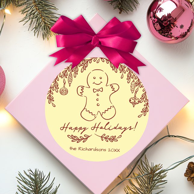 Editable Colour Whimsical Gingerbread Cookie Doodl Classic Round Sticker (Creator Uploaded)