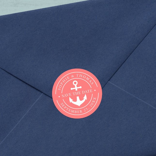 Editable Colour White Border Anchor Save the Date Classic Round Sticker (Creator Uploaded)