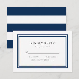 Editable Colour White Stripes Nautical Wedding RSV RSVP Card