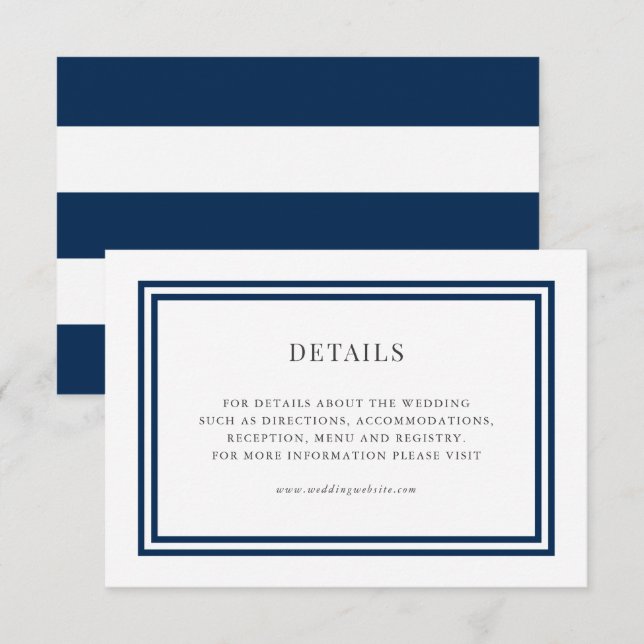 Editable Colour White Stripes Wedding Details Enclosure Card (Front/Back)