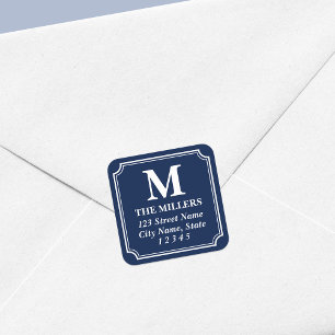 Editable Colour with White Border Monogram Address Square Sticker