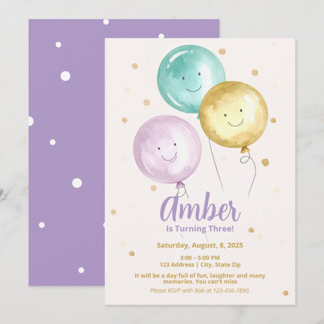 Editable Colourful Balloon Arch Invitations (Front/Back)