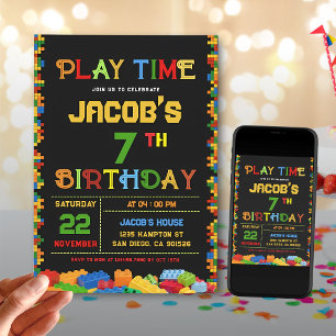 Editable Colourful Building Blocks Birthday Party Invitation