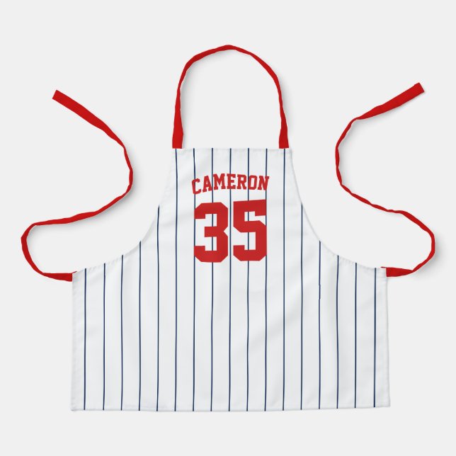 Editable Colours Baseball Jersey Stripes Name Kids Apron (Front)