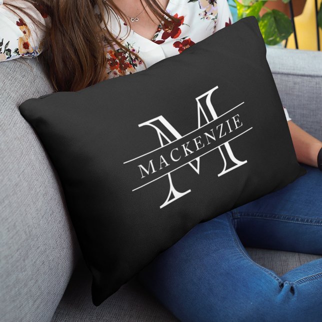 Editable Colours Classic Border Name Monogram Lumbar Pillow (Creator Uploaded)