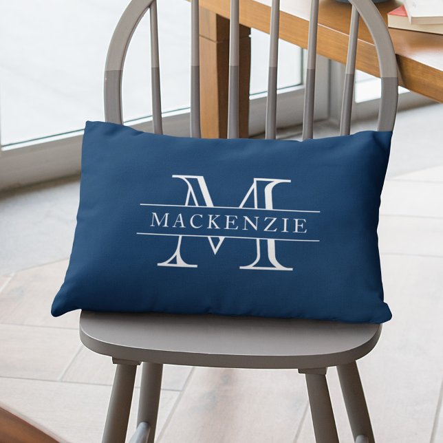 Editable Colours Classic Border Name Monogram Lumbar Pillow (Creator Uploaded)