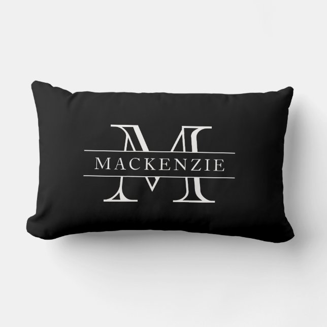 Editable Colours Classic Border Name Monogram Lumbar Pillow (Front)