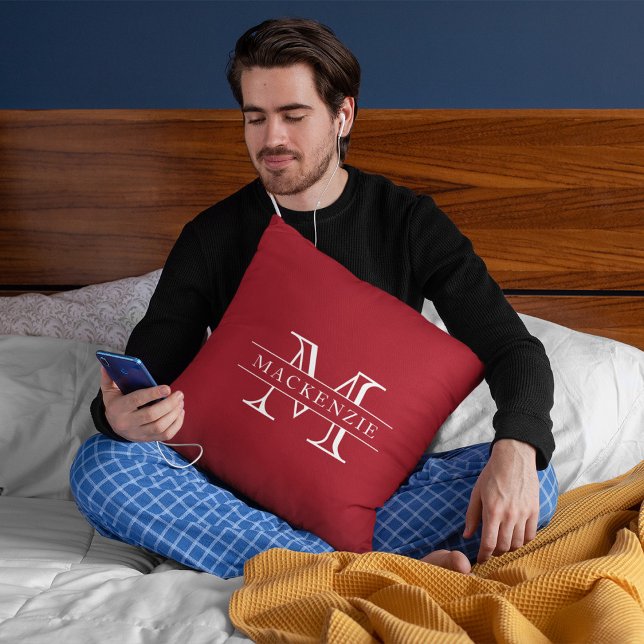 Editable Colours Classic Border Name Monogram Throw Pillow (Creator Uploaded)