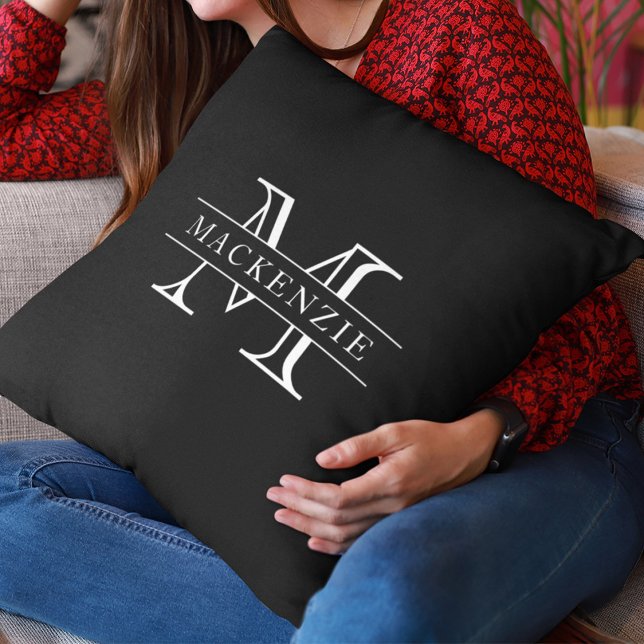 Editable Colours Classic Border Name Monogram Throw Pillow (Creator Uploaded)