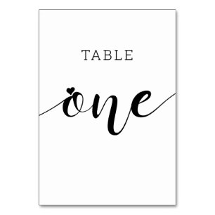 Editable Colours Cute Heart Script One Wedding Tab Table Number