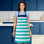 Editable Colours with White Stripes Add Name Apron<br><div class="desc">Personalized Apron featuring a white stripes pattern with an editable background colour, click the customize button for access. To change the turquoise colour, select background colour and change its colour. To change the blue colour, select rectangle layer and change its fill colour. You can even change the strap colour (accessible...</div>