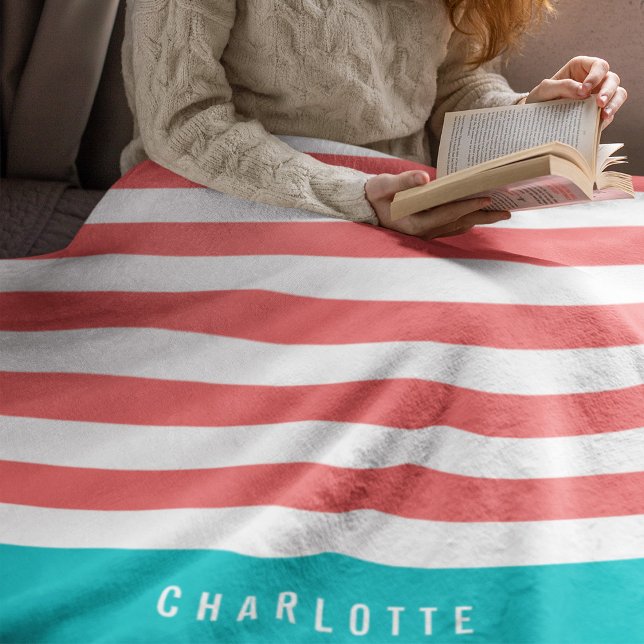 Editable Colours with White Stripes Add Name Fleece Blanket (Creator Uploaded)