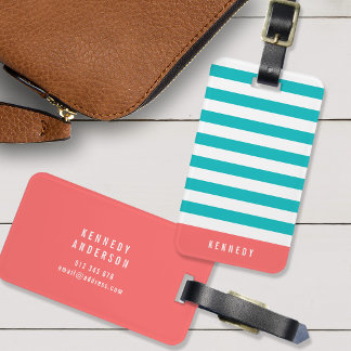 Editable Colours with White Stripes Add Name Luggage Tag