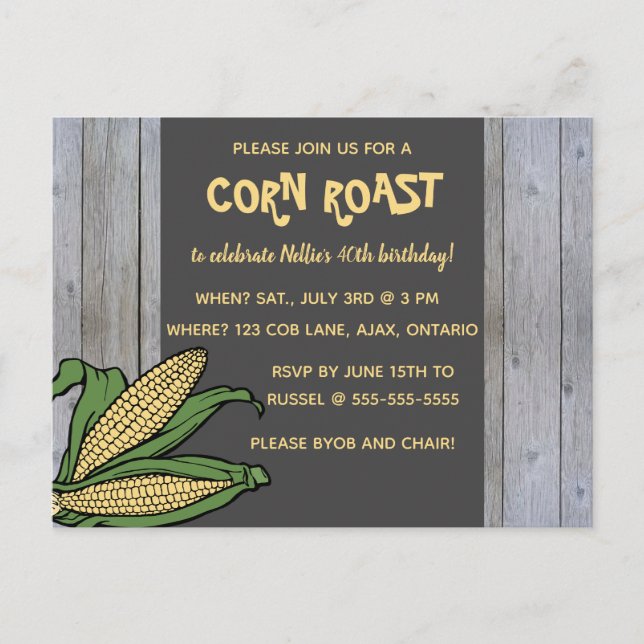 Editable Corn Roast Party Invitation Postcard (Front)