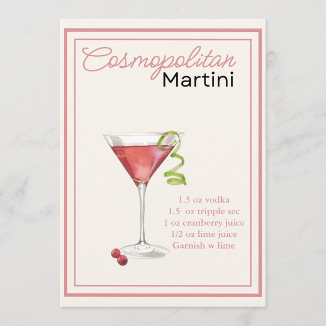 Editable Cosmopolitan Recipe Card (Front)
